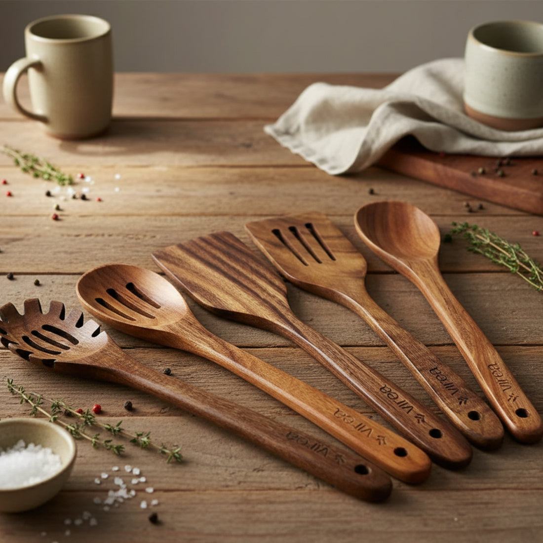 Kitchen utensils in Acacia wood 5-pack